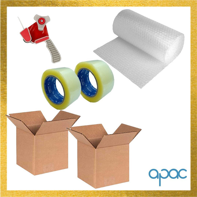 Apac Jumbo Packaging Kit With 1 x Bubble Wrap, 2 x Carton Boxes, 2 x Packaging Tape Clear, 1 x Tape Dispenser