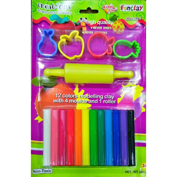 Kiddy Clay Modelling Clay 4 Moulds 12 Colors Set - Al Masam Stationery LLC Main image