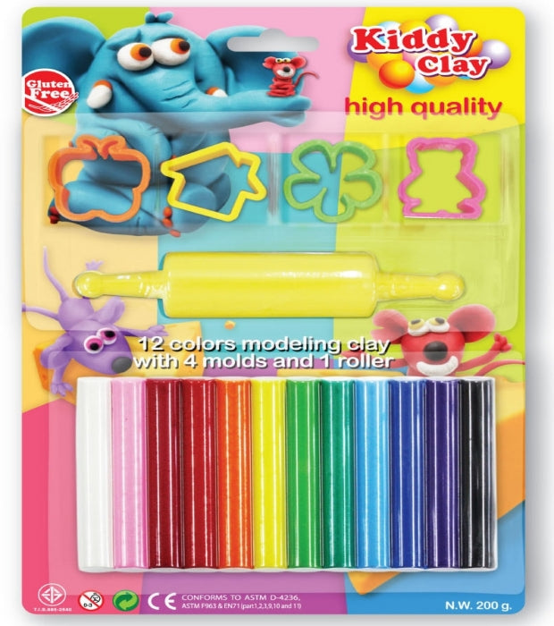Kiddy Clay Modelling Clay 5 Moulds 12 Colors Set - Al Masam Stationery LLC Main image