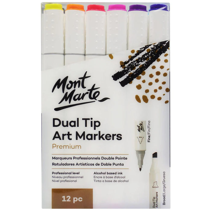 Mont Marte Dual Tip Alcohol Art Markers 12pc for Illustration, Manga & Colour Blending - Al Masam Stationery LLC - art & craft - art & craft