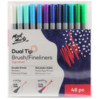 Mont Marte Dual Tip Brush & Fineliner Markers 48pc Tri Grip for Lettering & Illustration