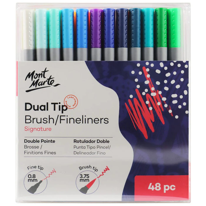 Mont Marte Dual Tip Brush & Fineliner Markers 48pc Tri Grip for Lettering & Illustration - Al Masam Stationery LLC - art & craft - art & craft