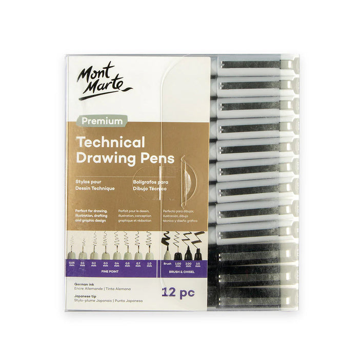 Mont Marte Technical Drawing Pens 12pc for Architecture, Illustration & Fine Line Ink Art - Al Masam Stationery LLC - art & craft - art & craft