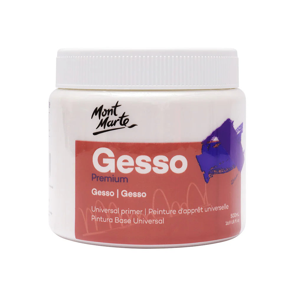 Mont Marte White Gesso Primer 500ml Tub for Canvas, Board & Acrylic Paint Preparation