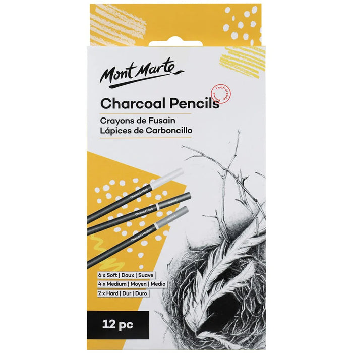 Mont Marte Charcoal Pencils 12pc for Sketching, Portrait Drawing & Shading - Al Masam Stationery LLC - Drawing pencils and erasers - Drawing pencils and erasers