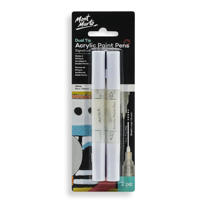 Mont Marte Dual Tip Acrylic Paint Pens White 2pc for Canvas, Rock Art & Crafts - Al Masam Stationery LLC - art & craft - art & craft