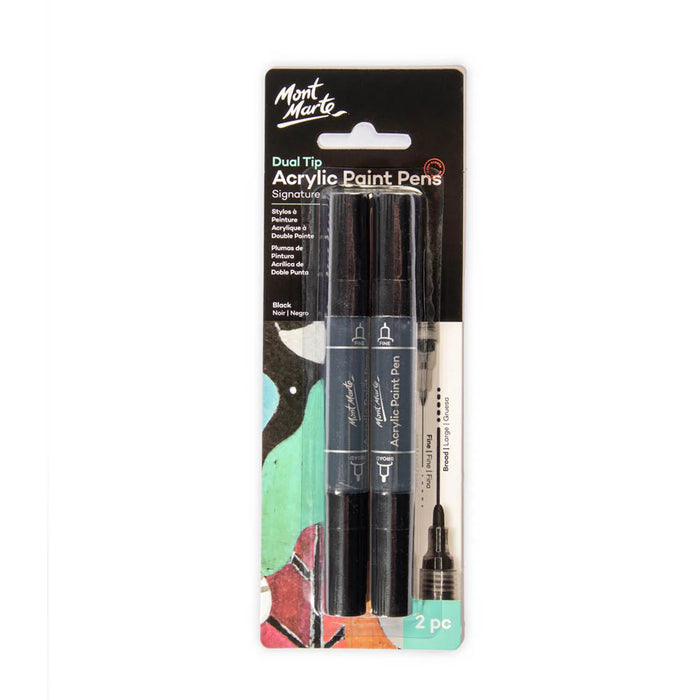 Mont Marte Dual Tip Acrylic Paint Pens Black 2pc for Canvas, Rock Art & Crafts - Al Masam Stationery LLC - art & craft - art & craft