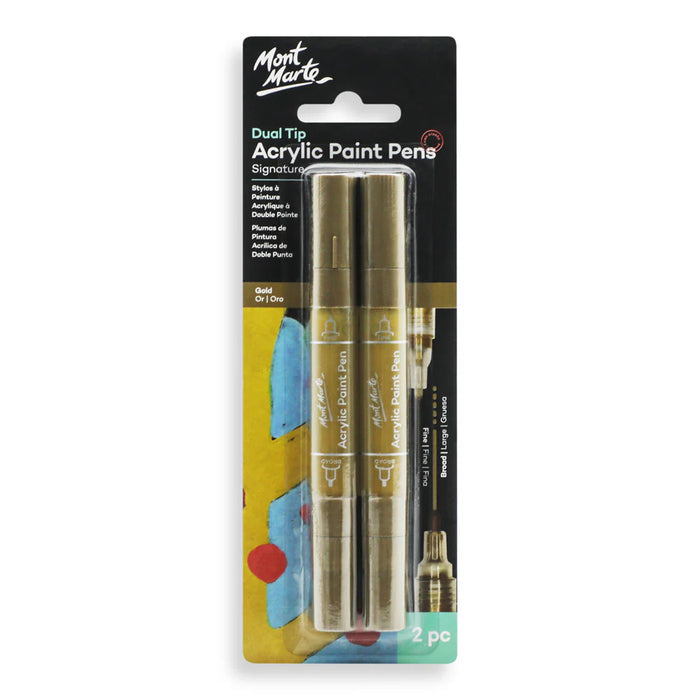 Mont Marte Dual Tip Acrylic Paint Pens Gold 2pc for Canvas, Rock Art & Crafts - Al Masam Stationery LLC - art & craft - art & craft