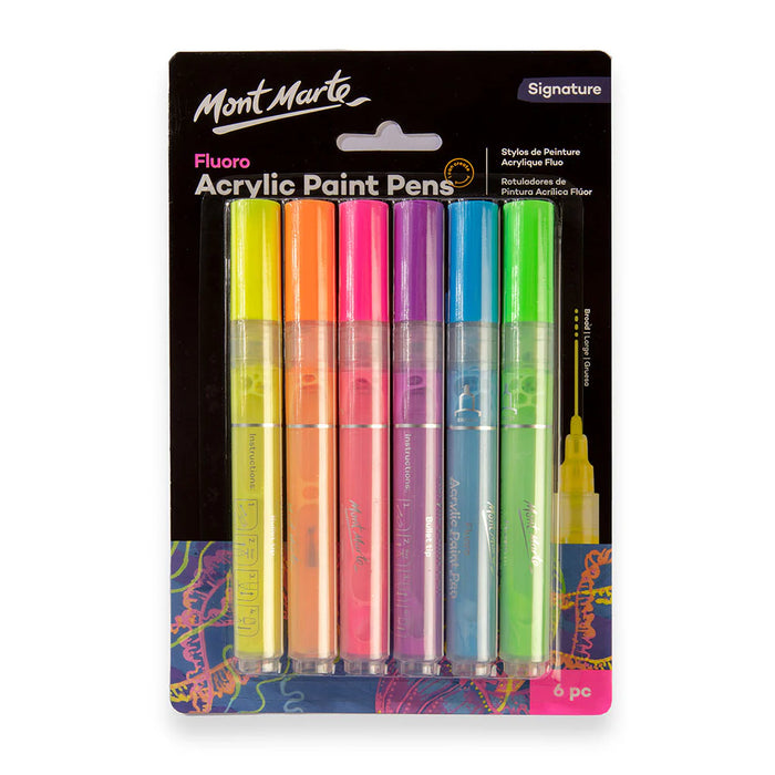 Mont Marte Fluoro Acrylic Paint Pens Broad Tip 6pc for Posters, Signs & Craft Art - Al Masam Stationery LLC - art & craft - art & craft