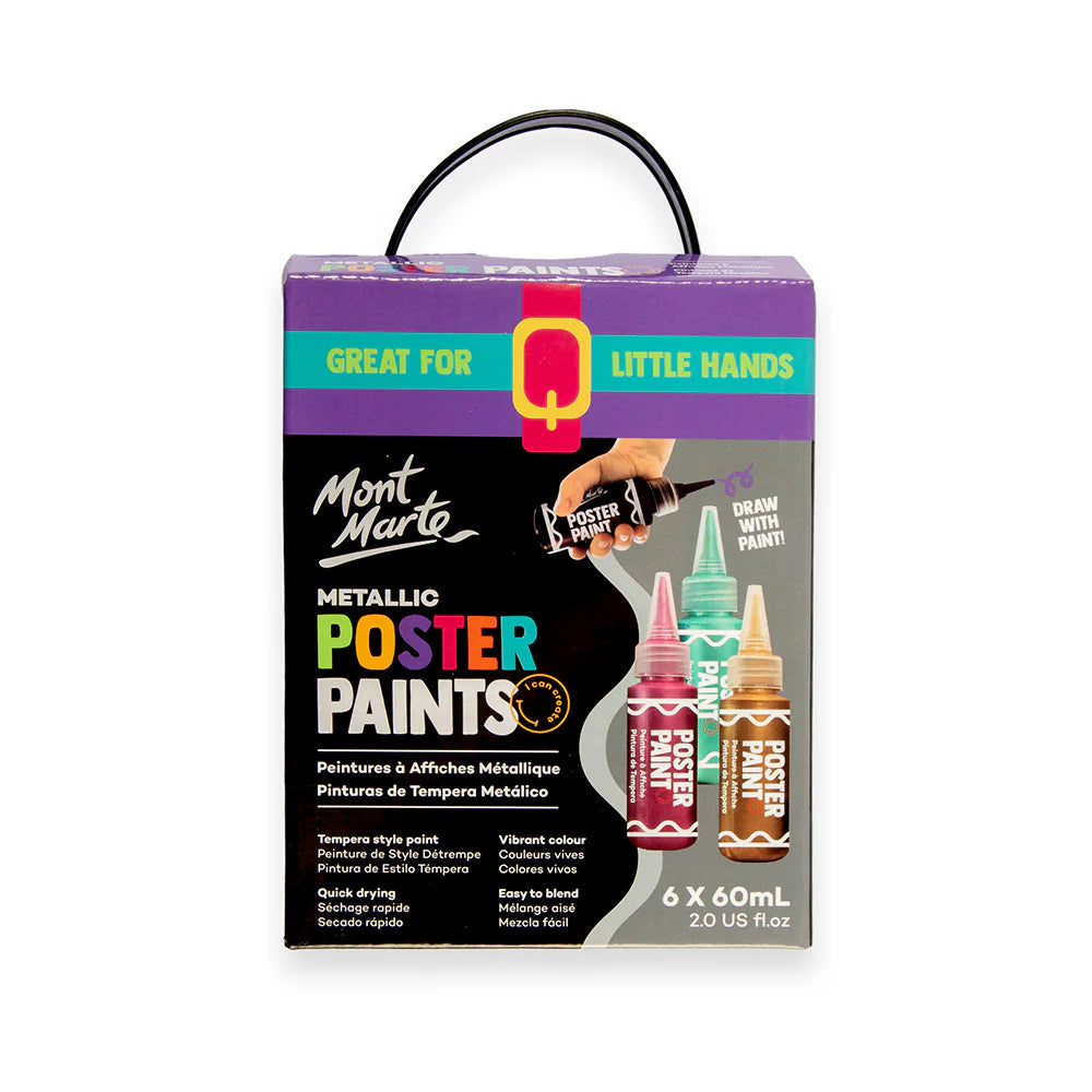Mont Marte Metallic Poster Paint Set 6pc x 60ml for Crafts, Posters & Display Art
