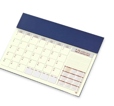 FIS Year Planner 2024 (Arabic/English) with PVC Desk Blotter and Italian PU Flap, Blue - Al Masam Stationery LLC