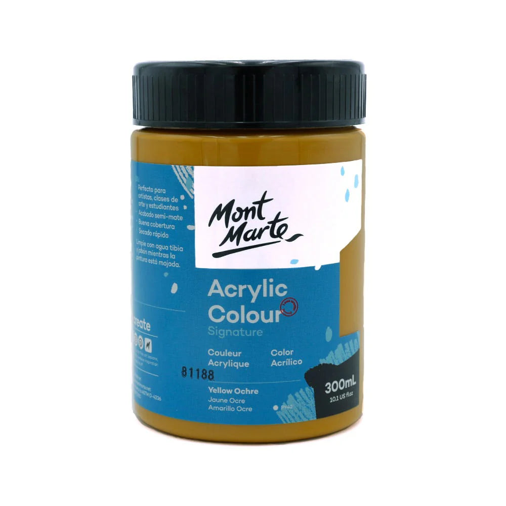 Mont Marte Acrylic Colour Paint 300ml Yellow Ochre for Classroom, Canvas & Studio Painting