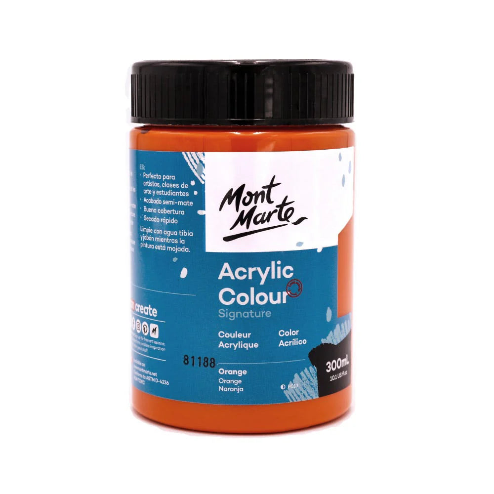 Mont Marte Acrylic Colour Paint 300ml Orange for Classroom, Canvas & Studio Painting