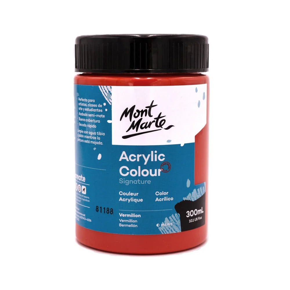 Mont Marte Acrylic Colour Paint 300ml Vermilion for Classroom, Canvas & Studio Painting