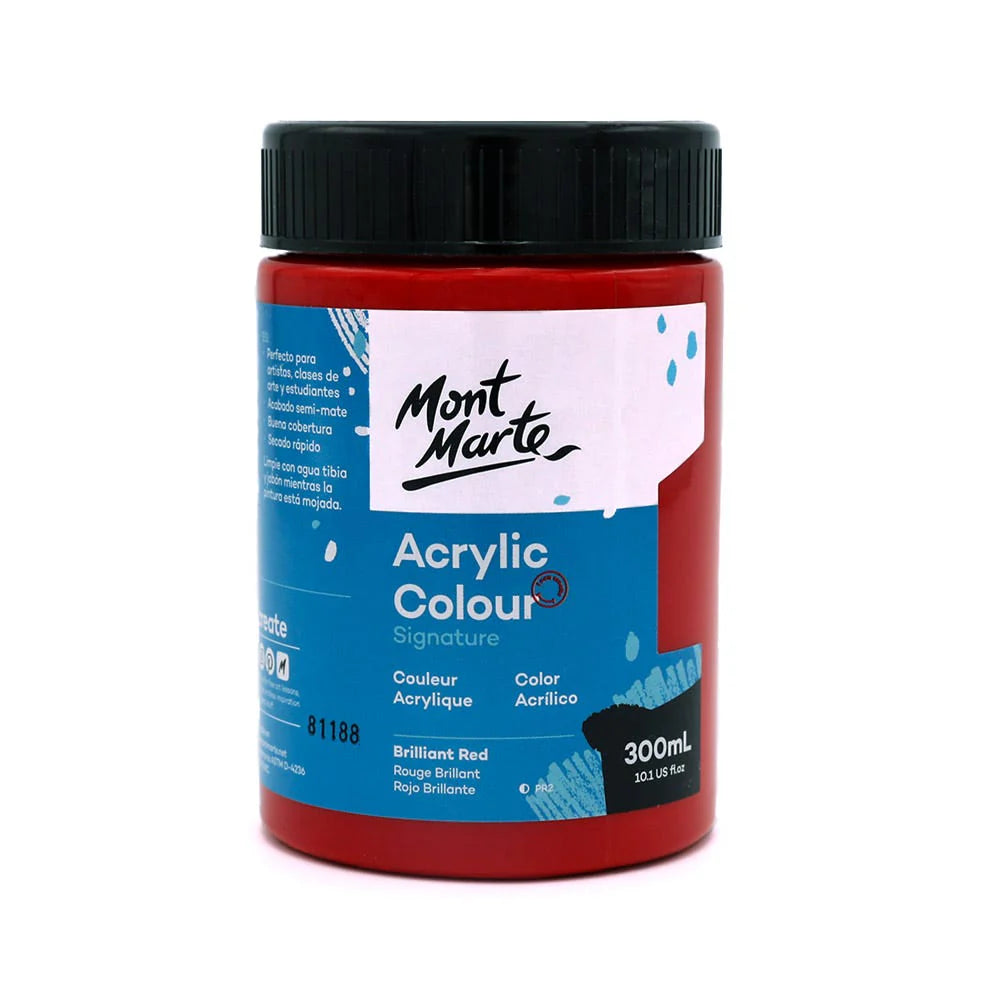 Mont Marte Acrylic Colour Paint 300ml Brilliant Red for Classroom, Canvas & Studio Painting Main image