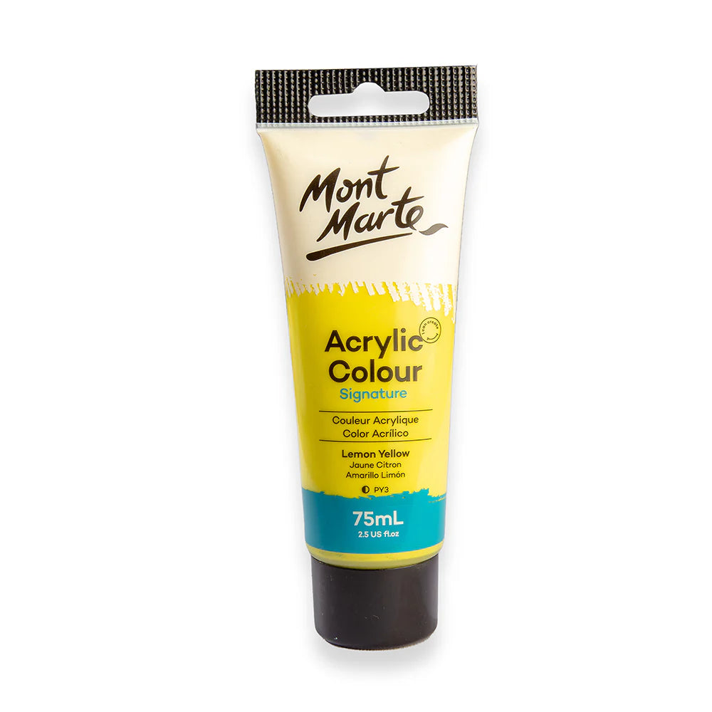 Mont Marte Acrylic Colour Paint 75ml Lemon Yellow for Canvas, Crafts & School Art Main image