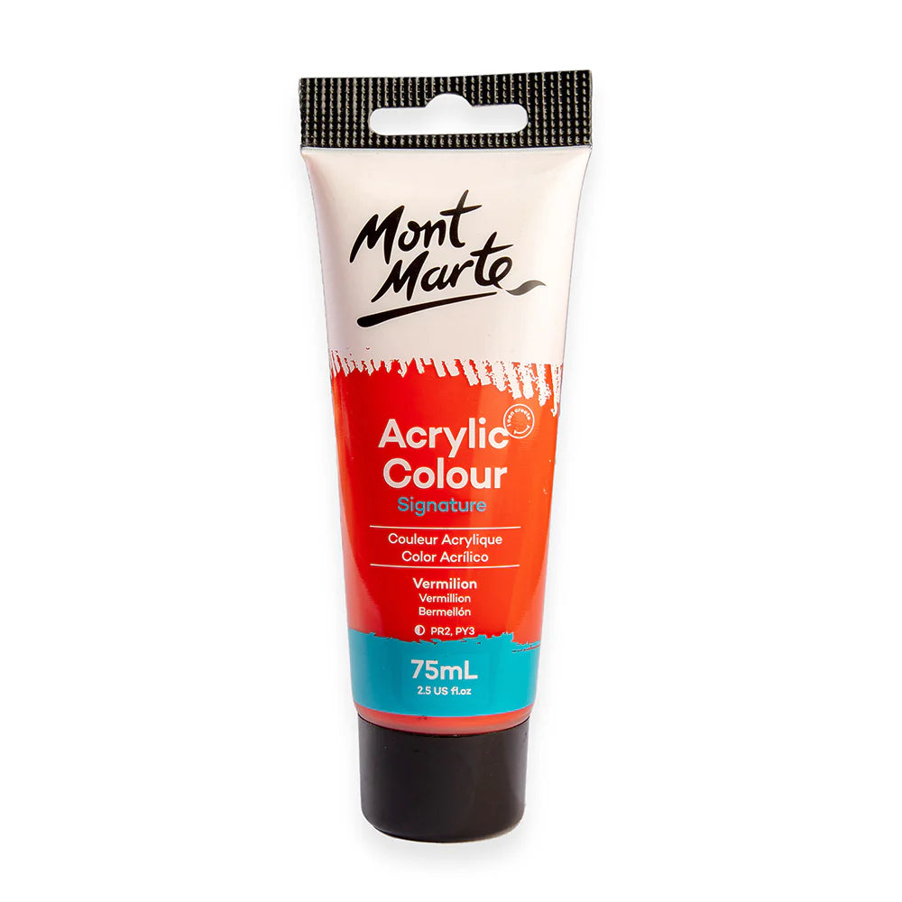 Mont Marte Acrylic Colour Paint 75ml Vermilion for Canvas, Crafts & School Art