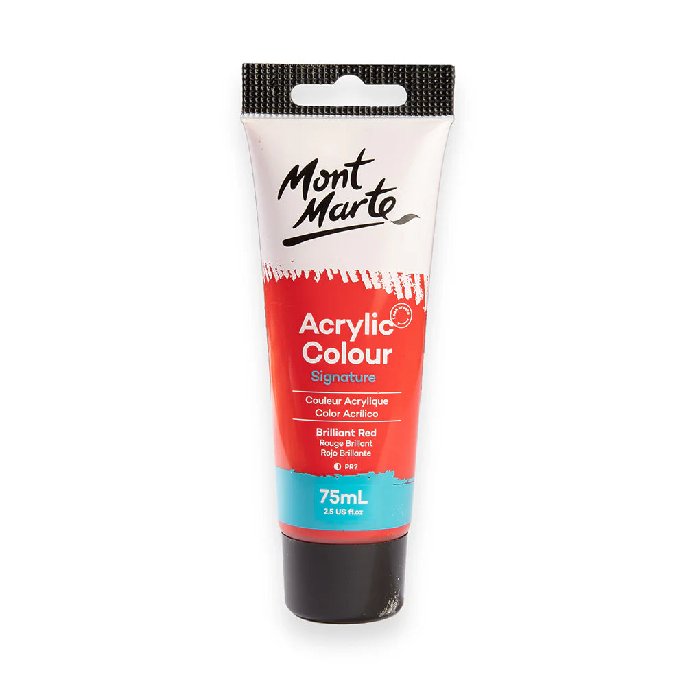 Mont Marte Acrylic Colour Paint 75ml Brilliant Red for Canvas, Crafts & School Art Main image