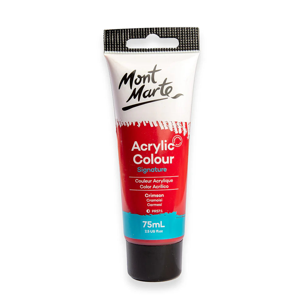 Mont Marte Acrylic Colour Paint 75ml Crimson for Canvas, Crafts & School Art