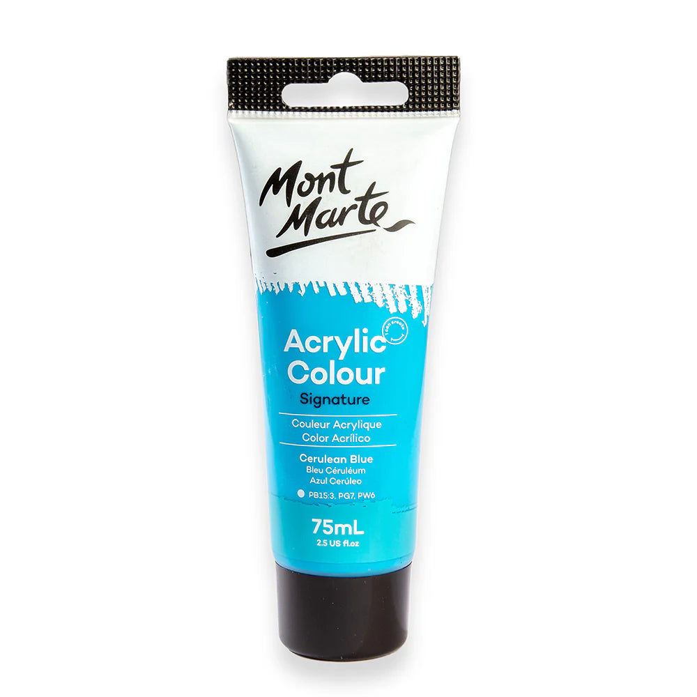 Mont Marte Acrylic Colour Paint 75ml Cerulean Blue for Canvas, Crafts & School Art Main image