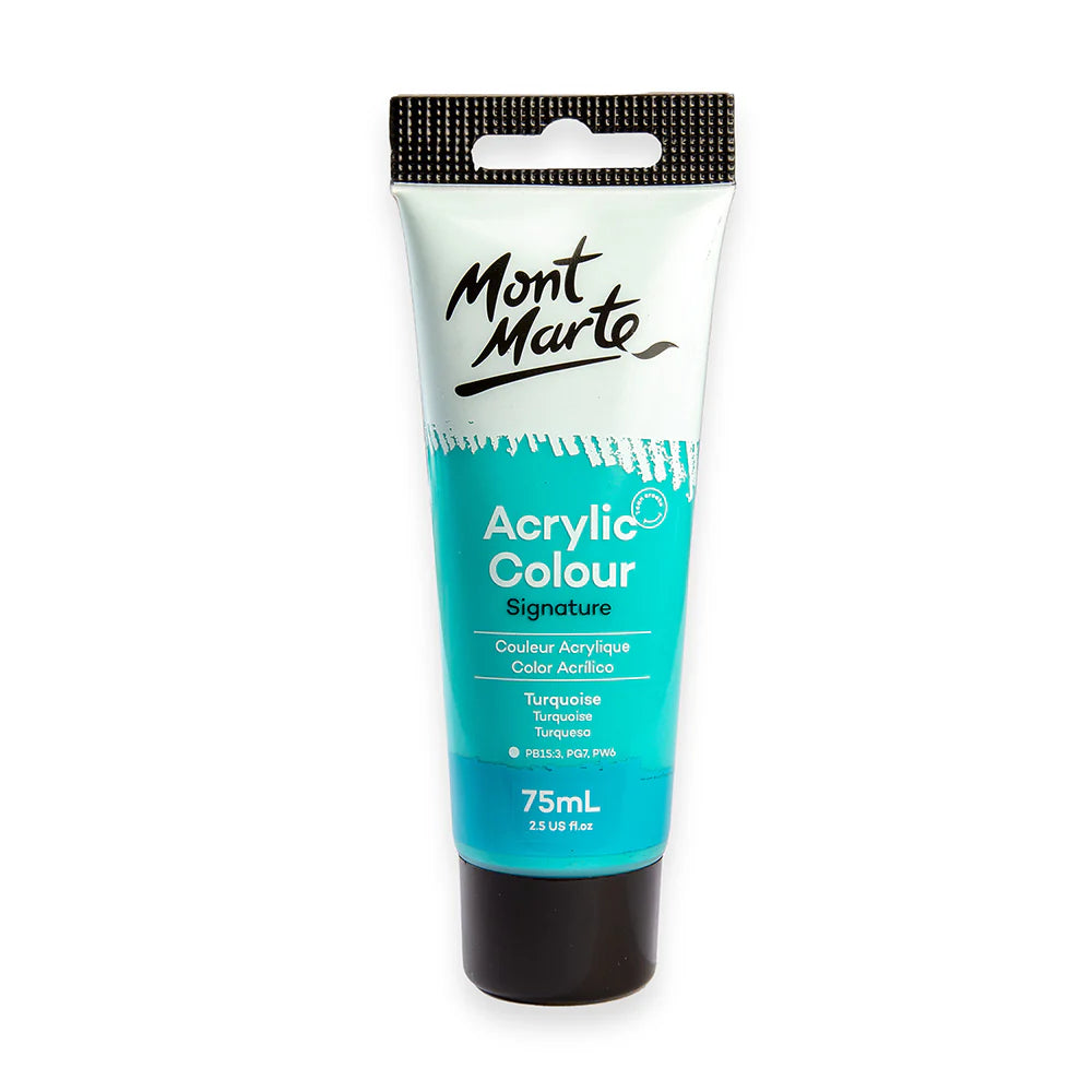 Mont Marte Acrylic Colour Paint 75ml Turquoise for Canvas, Crafts & School Art