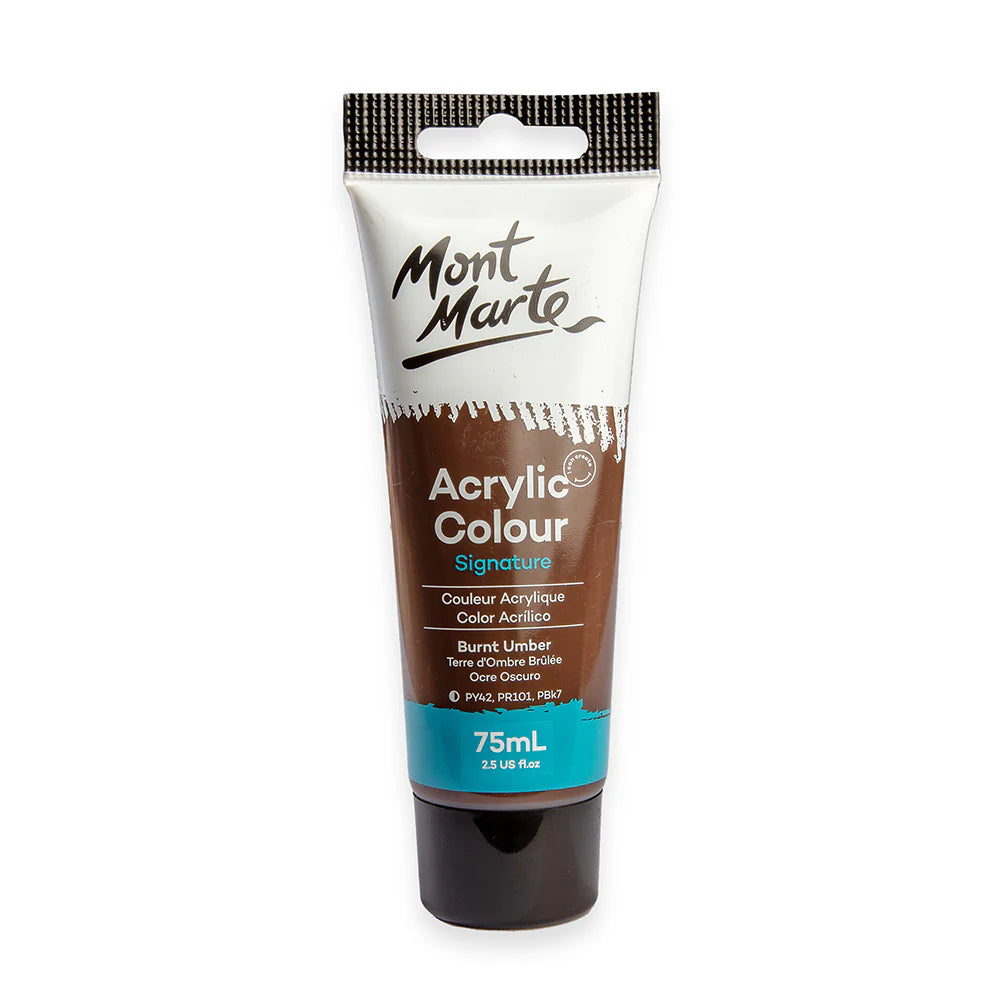 Mont Marte Acrylic Colour Paint 75ml Burnt Umber for Canvas, Crafts & School Art