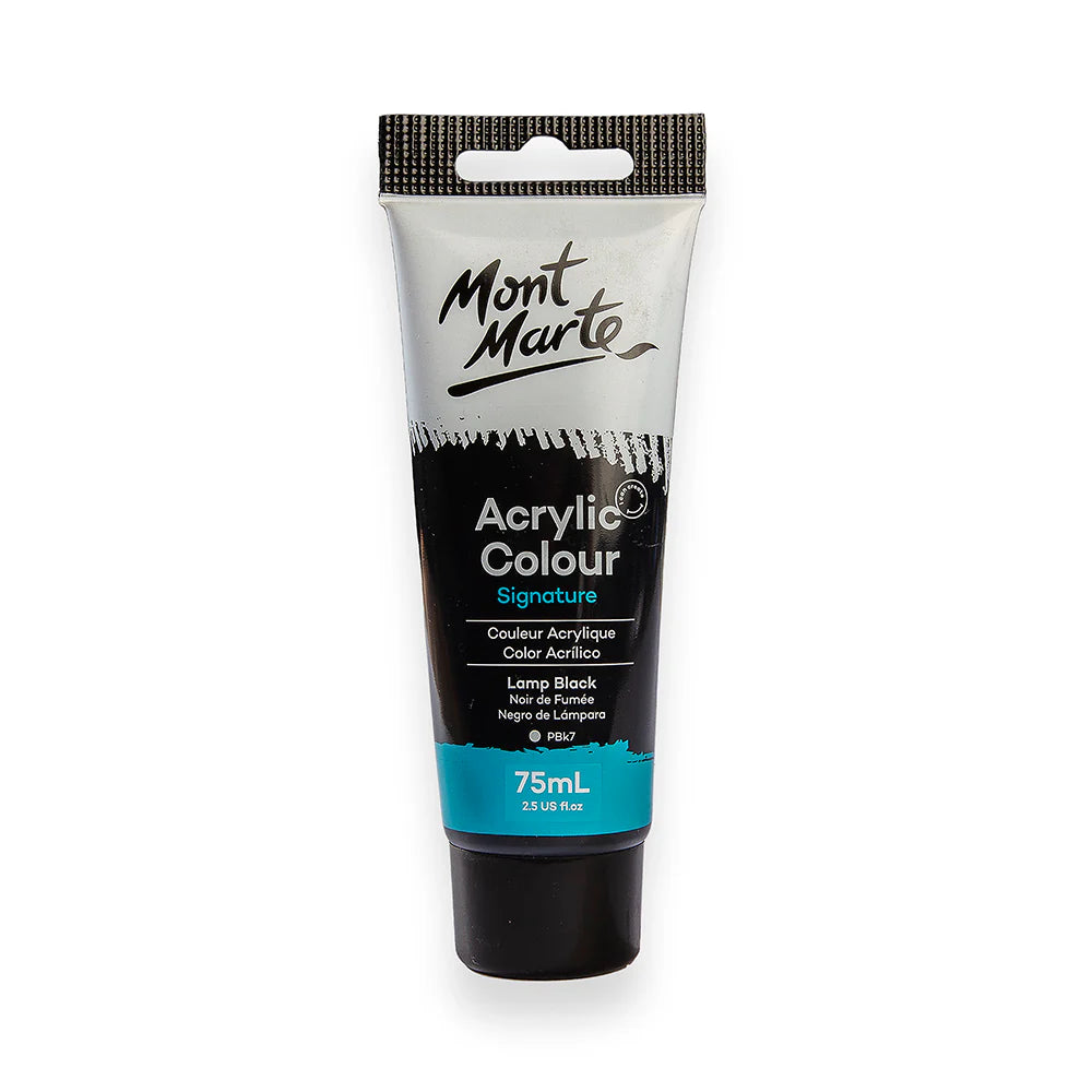 Mont Marte Acrylic Colour Paint 75ml Lamp Black for Canvas, Crafts & School Art