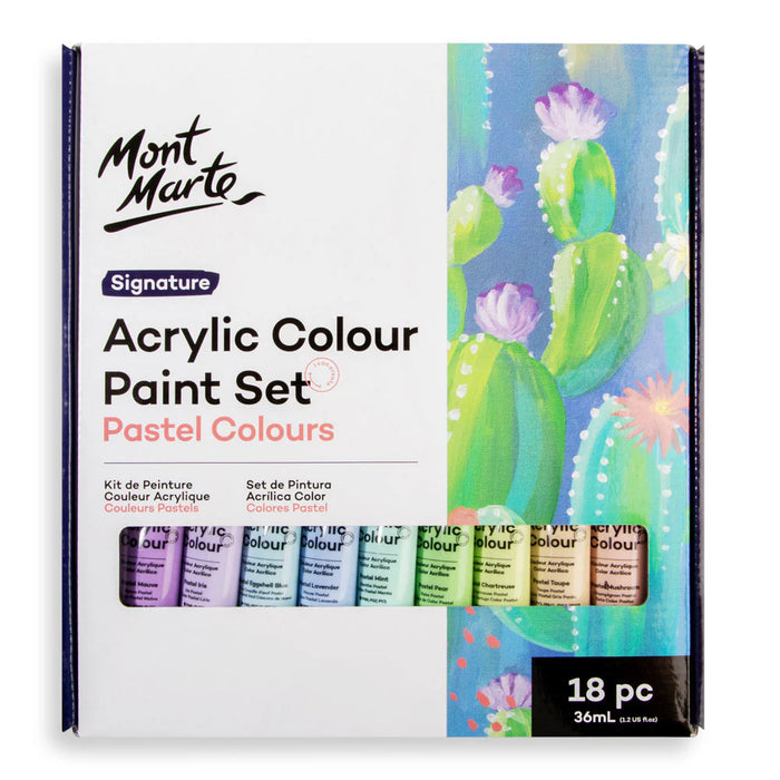 Mont Marte Pastel Acrylic Paint Set 18pc x 36ml for Canvas, Crafts & Soft Colour Artwork - Al Masam Stationery LLC - art & craft - art & craft