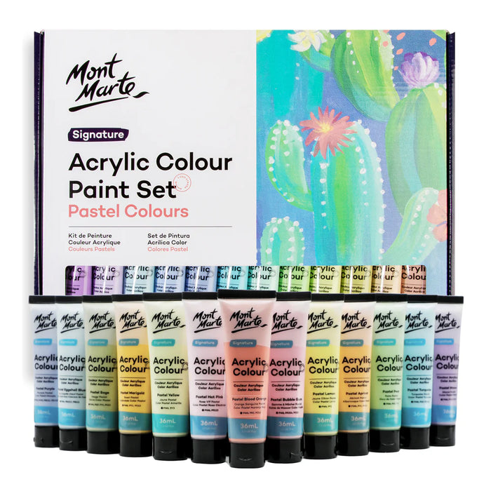 Mont Marte Pastel Acrylic Paint Set 24pc x 36ml for Canvas, Crafts & Soft Colour Artwork - Al Masam Stationery LLC - art & craft - art & craft