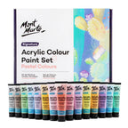 Mont Marte Pastel Acrylic Paint Set 36pc x 36ml for Canvas, Crafts & Soft Colour Artwork