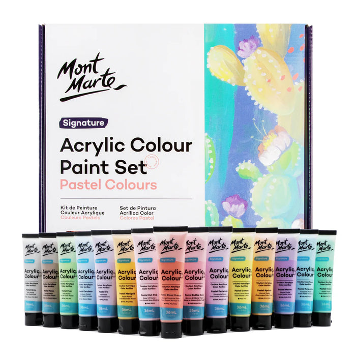 Mont Marte Pastel Acrylic Paint Set 36pc x 36ml for Canvas, Crafts & Soft Colour Artwork - Al Masam Stationery LLC - art & craft - art & craft