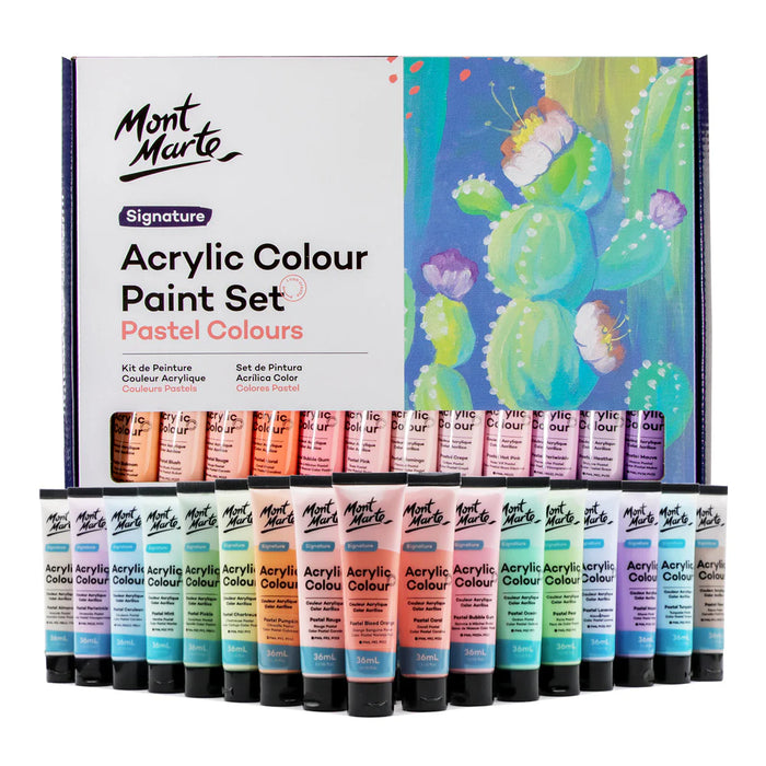 Mont Marte Pastel Acrylic Paint Set 48pc x 36ml for Canvas, Crafts & Soft Colour Artwork - Al Masam Stationery LLC - art & craft - art & craft