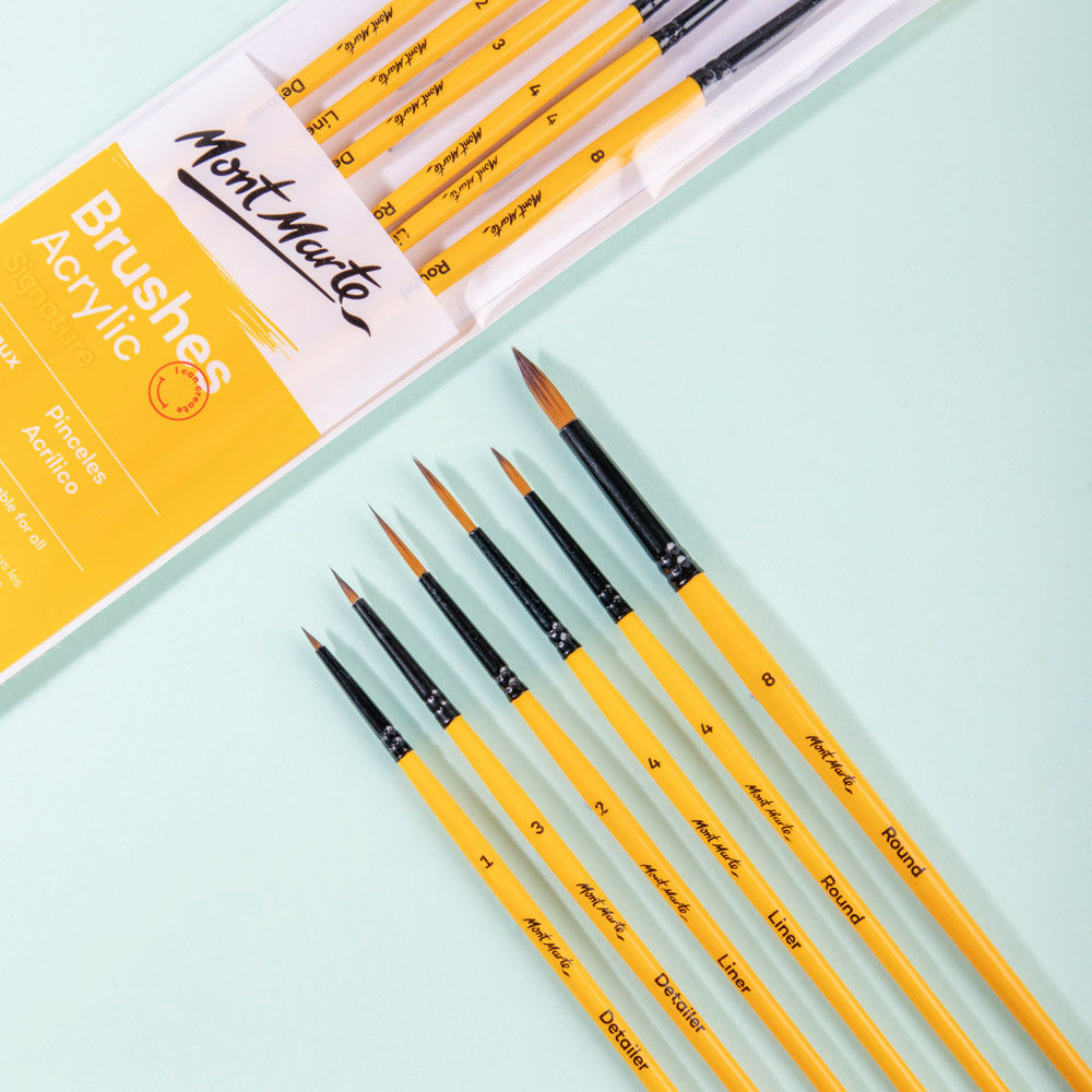 Mont Marte Gallery Series Acrylic Brush Set 6pc for Canvas & Studio Painting
