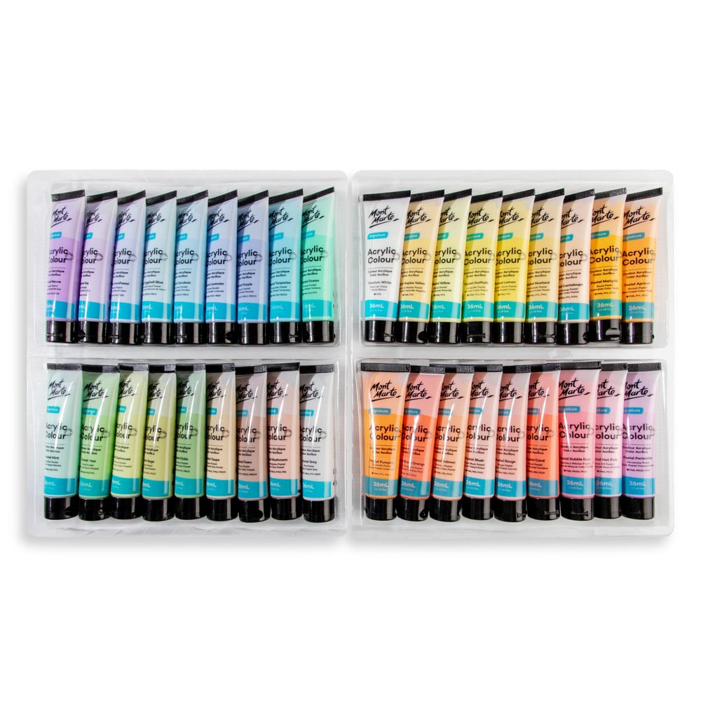 Mont Marte Pastel Acrylic Paint Set 36pc x 36ml for Canvas, Crafts & Soft Colour Artwork Secondary image