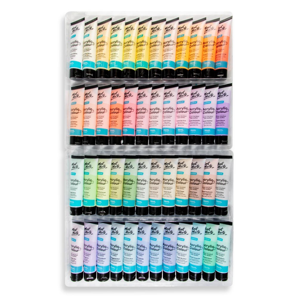 Mont Marte Pastel Acrylic Paint Set 48pc x 36ml for Canvas, Crafts & Soft Colour Artwork Secondary image