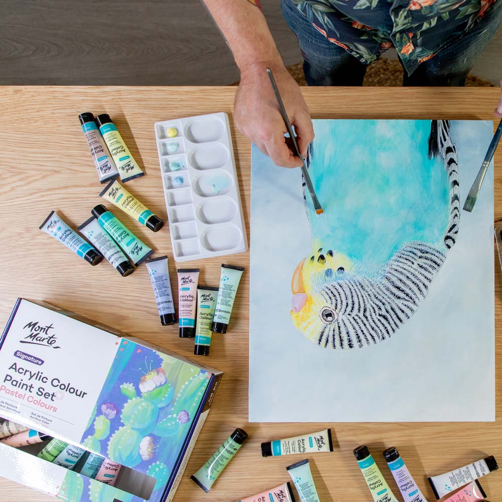 Mont Marte Pastel Acrylic Paint Set 48pc x 36ml for Canvas, Crafts & Soft Colour Artwork