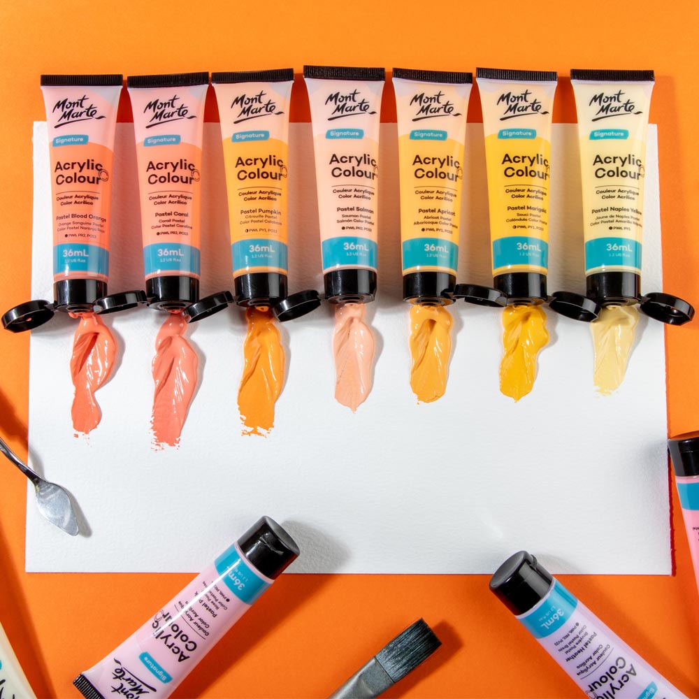 Mont Marte Pastel Acrylic Paint Set 48pc x 36ml for Canvas, Crafts & Soft Colour Artwork