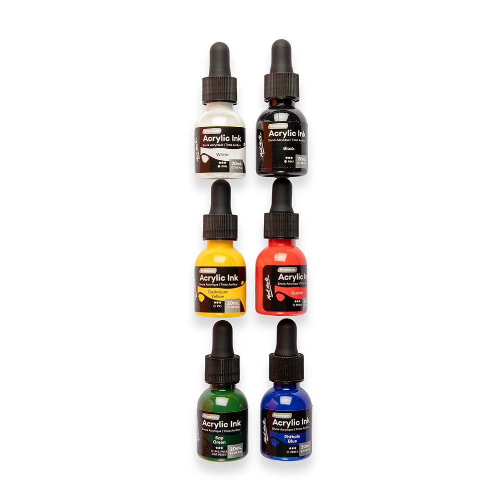 Mont Marte Acrylic Ink Set 6pc x 20ml for Pouring, Illustration & Mixed Media Art