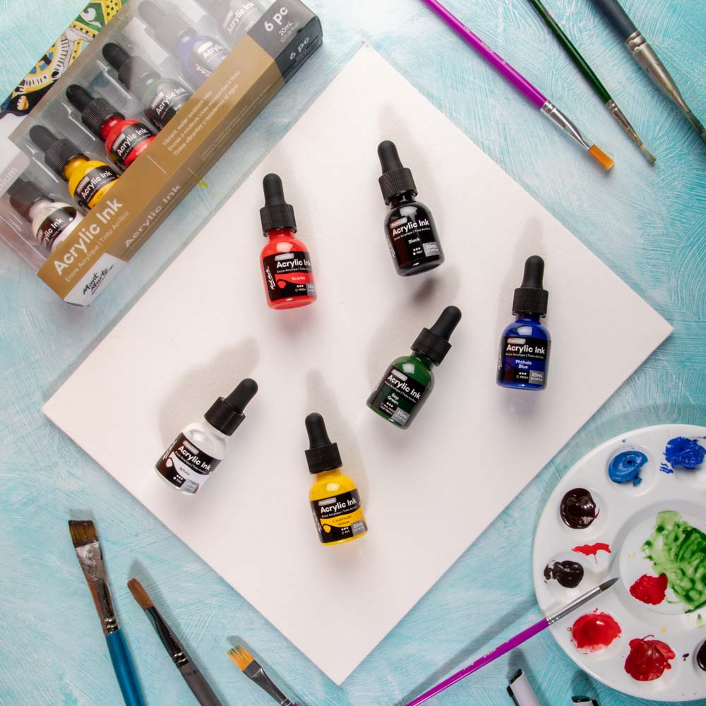 Mont Marte Acrylic Ink Set 6pc x 20ml for Pouring, Illustration & Mixed Media Art