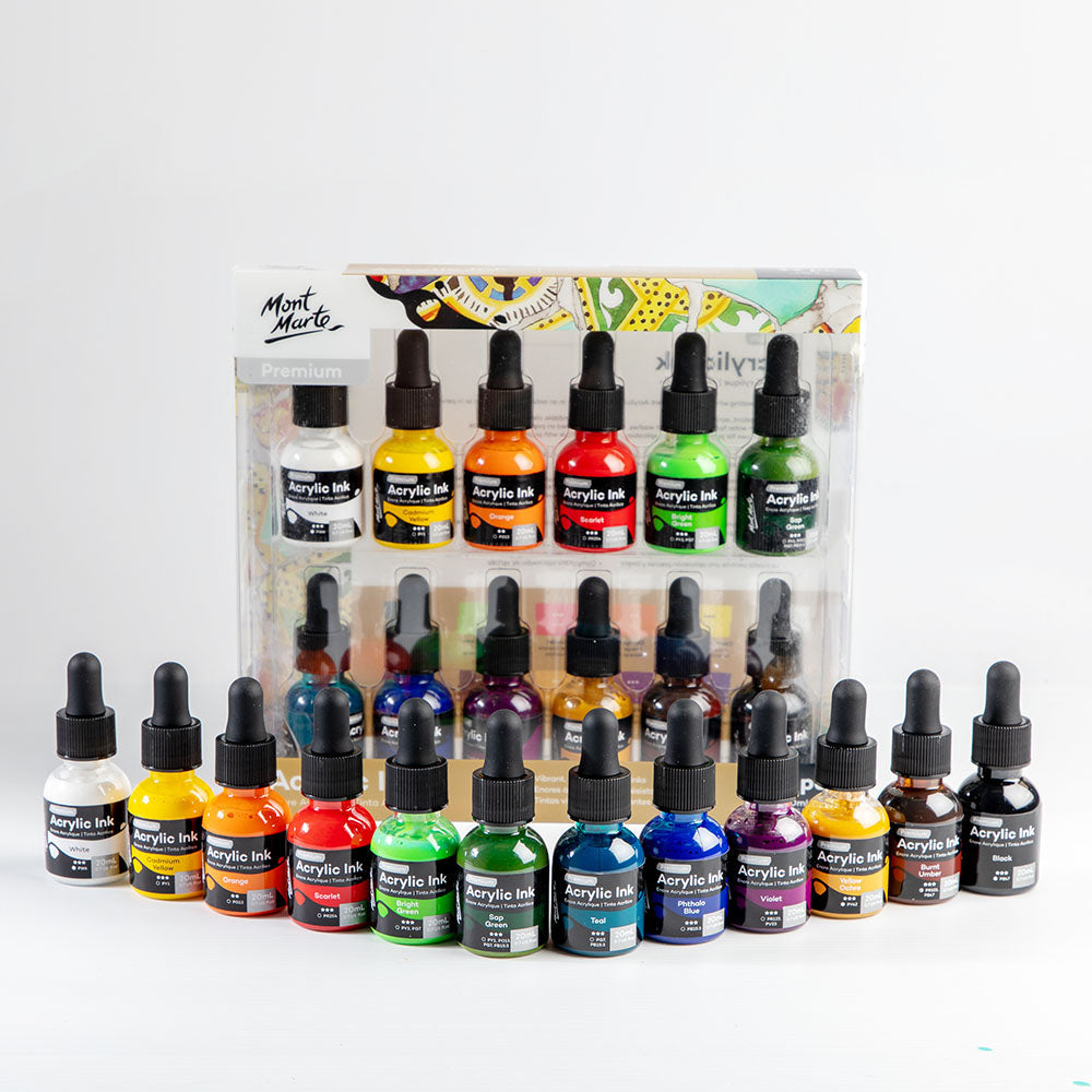 Mont Marte Acrylic Ink Set 12pc x 20ml for Pouring, Illustration & Mixed Media Art