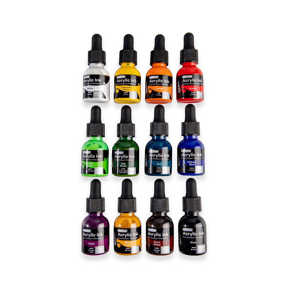 Mont Marte Acrylic Ink Set 12pc x 20ml for Pouring, Illustration & Mixed Media Art
