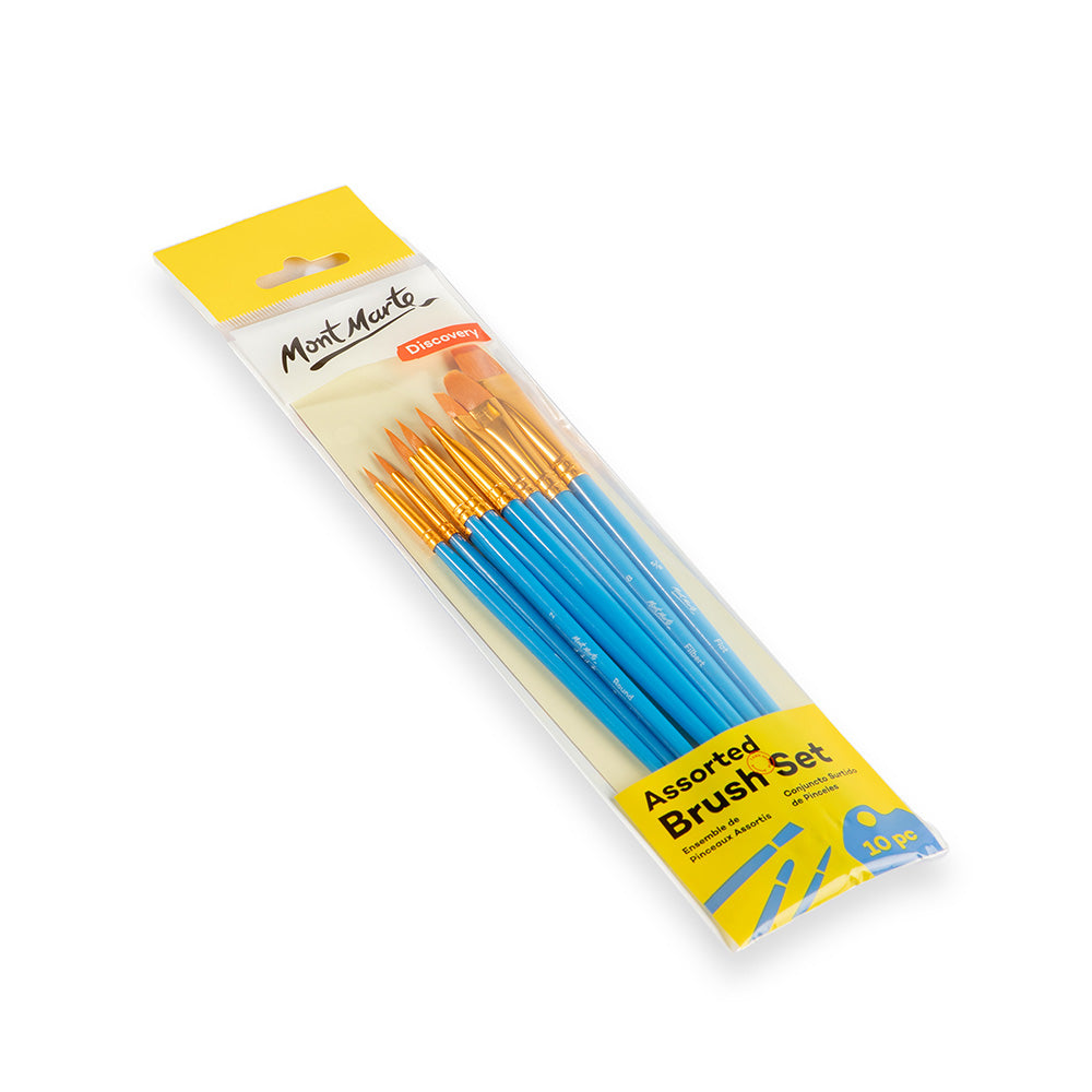 Mont Marte Assorted Artist Brush Set 10pc for Acrylic, Watercolour & Mixed Media