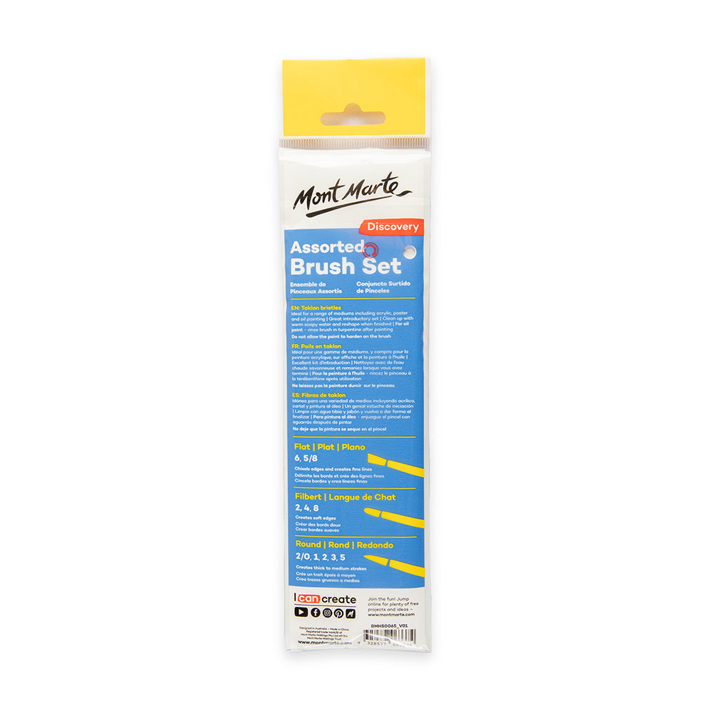 Mont Marte Assorted Artist Brush Set 10pc for Acrylic, Watercolour & Mixed Media
