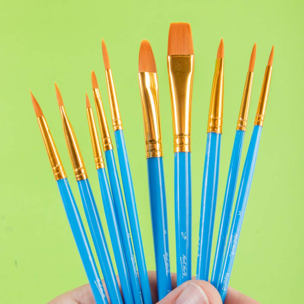 Mont Marte Assorted Artist Brush Set 10pc for Acrylic, Watercolour & Mixed Media