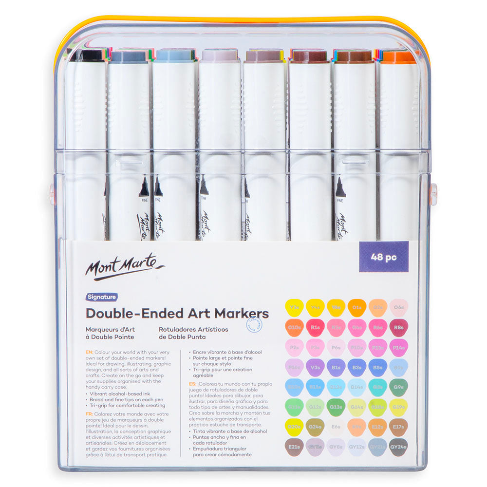 Mont Marte Double-Ended Art Markers 48pc Case Set for Illustration, Manga & Colouring