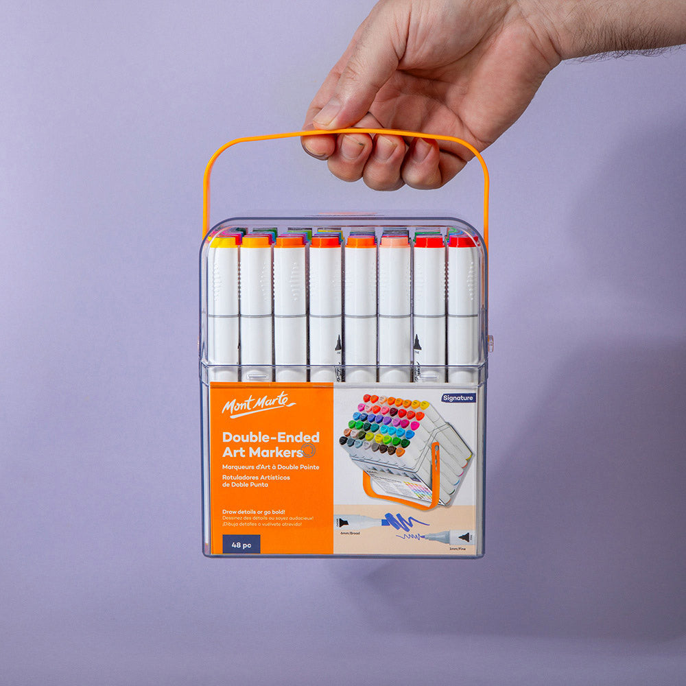 Mont Marte Double-Ended Art Markers 48pc Case Set for Illustration, Manga & Colouring