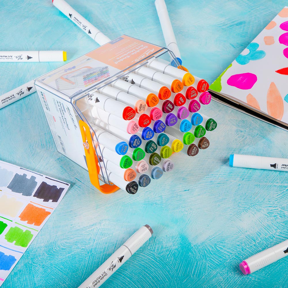 Mont Marte Double-Ended Art Markers 48pc Case Set for Illustration, Manga & Colouring