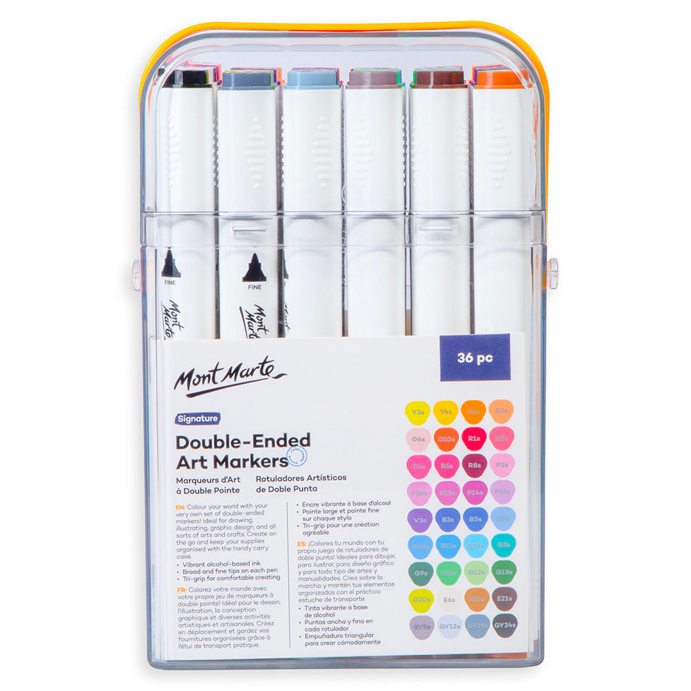 Mont Marte Double-Ended Art Markers 36pc Case Set for Sketching, Colouring & Design