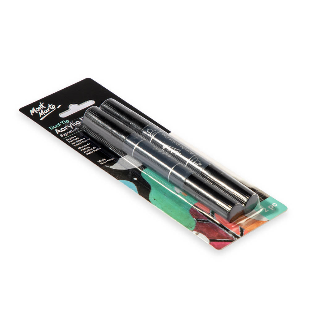 Mont Marte Dual Tip Acrylic Paint Pens Black 2pc for Canvas, Rock Art & Crafts