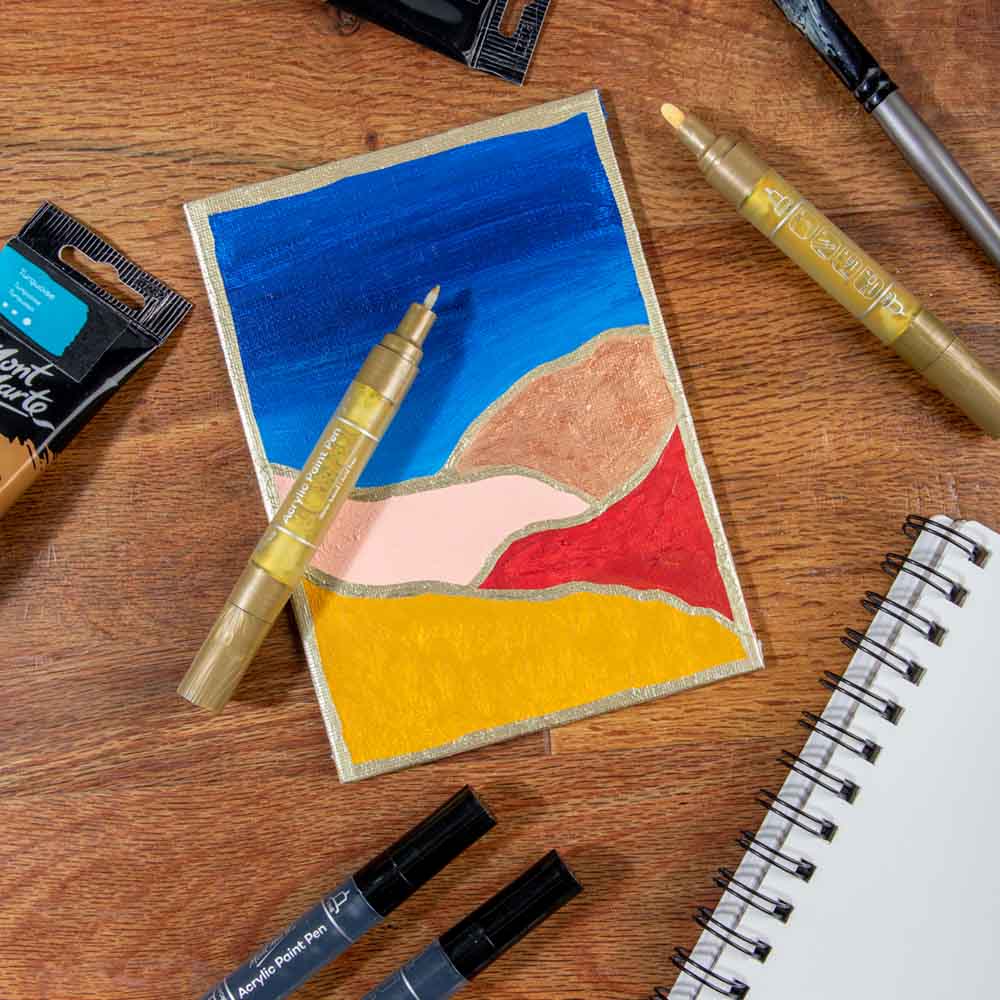 Mont Marte Dual Tip Acrylic Paint Pens Gold 2pc for Canvas, Rock Art & Crafts